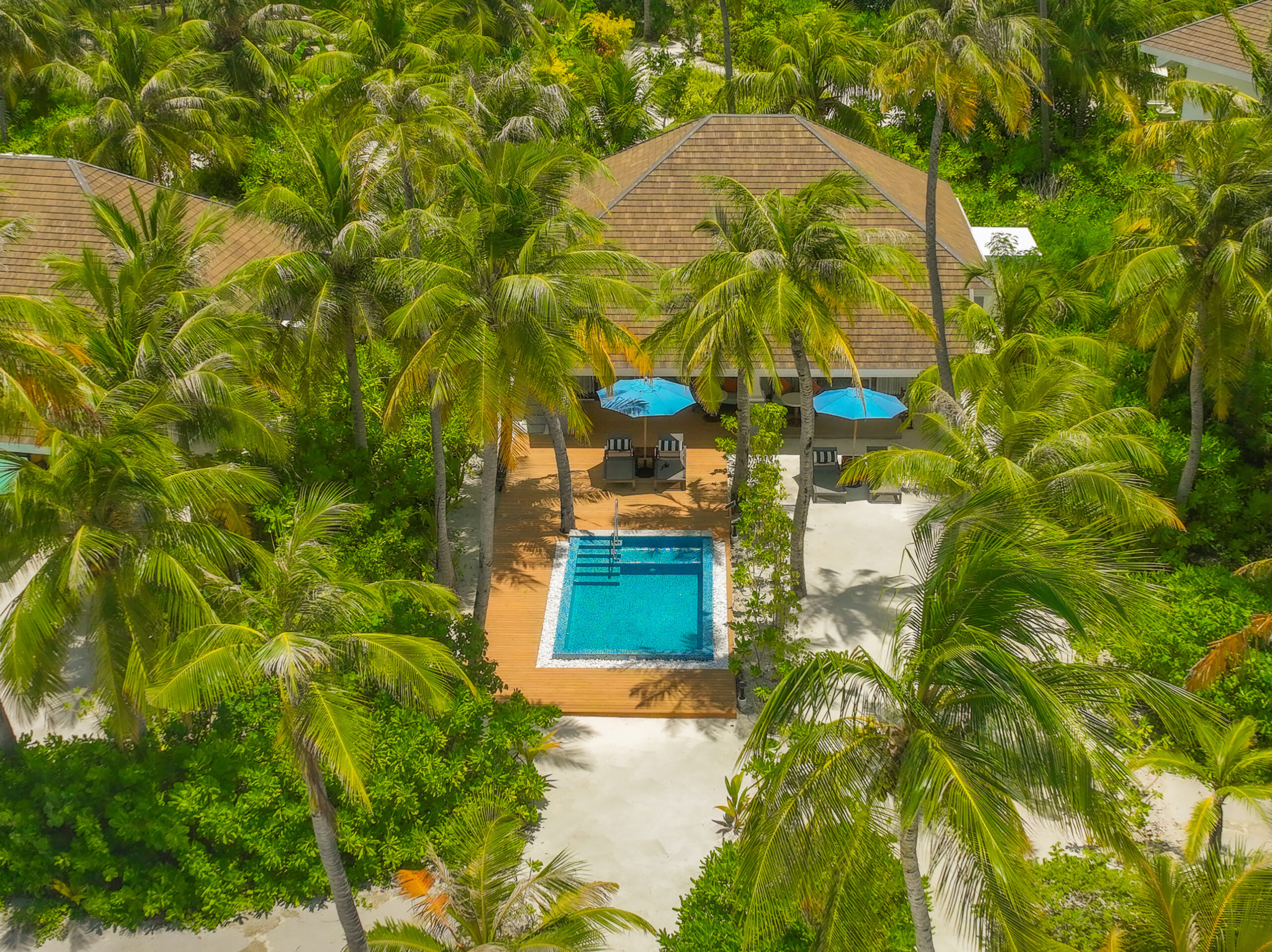 Beach Villa with pool aerial view